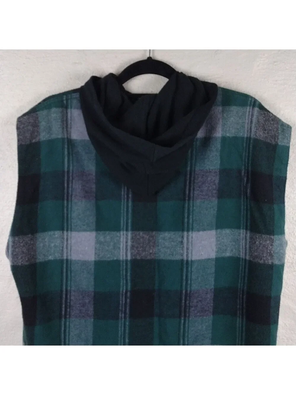 Surf Style Interplanetary Body Gear Green Windowpane Plaid Hooded Snap Up Vest